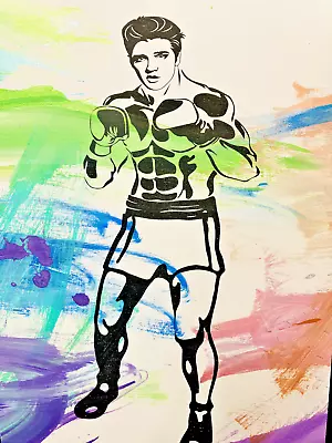 Mr Clever Pop Art Original Painting Canvas Boxing King 24x12 Elvis Presley Music • $29.99