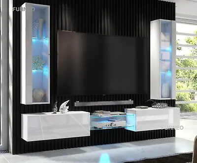 Floating TV Unit White High Gloss Matt Living Room Set Display Cabinet LED Light • £169.90