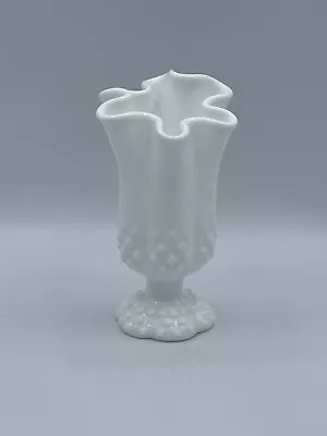 Vintage Fenton Milk Glass Hobnail Swung Stretch Vase Handkerchief • $26.99