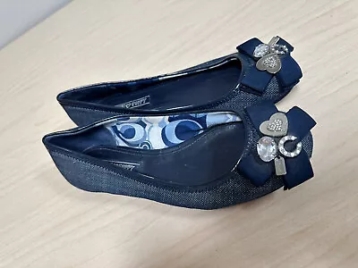 COACH Poppy Navy/Denim Embellished Rhinestone Flats- Size 7 • $34.99