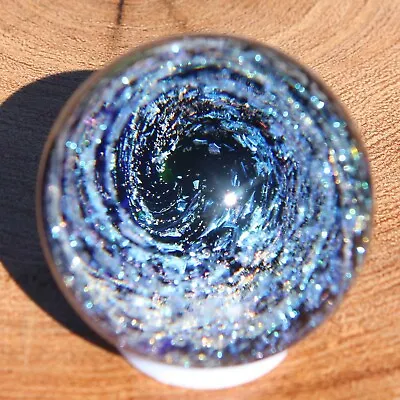 Borosilicate Clear Orb Hand Blown Sphere Marble 1.5  Blue Silver Flashes Vortex • $175