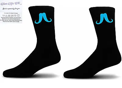 Blue Dapper Dandy Moustache-Black Blue Moustache Novelty Socks - Special Socks  • $5.68