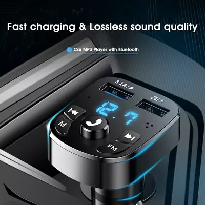 Bluetooth Wireless Car FM Transmitter MP3 Player Radio USB Fast Charger Adapter+ • £9.29