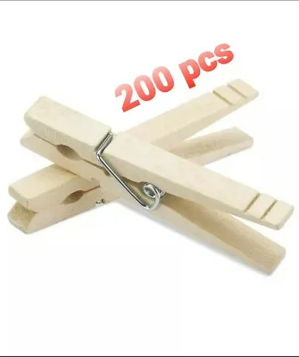 200 Vtg 3-1/4” Clothes Pins Wood Wooden Spring Loaded Clothespins Sturdy Laundry • $27