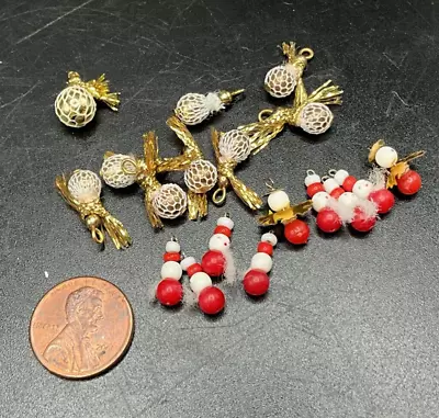 18 Dollhouse Miniature Christmas Ornaments Beaded Santa & Lacy Gold Balls • $12