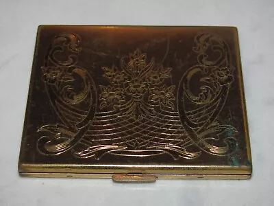 Vtg Gold-tone Elgin American Metal Mirror Make-up Compact Floral • $6