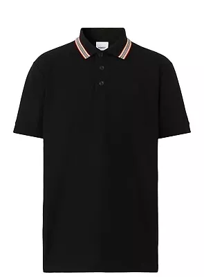 BURBERRY Men's Stripe Collar Polo Shirt T-Shirt Black- VERY- GOOD-CONDITION • $250