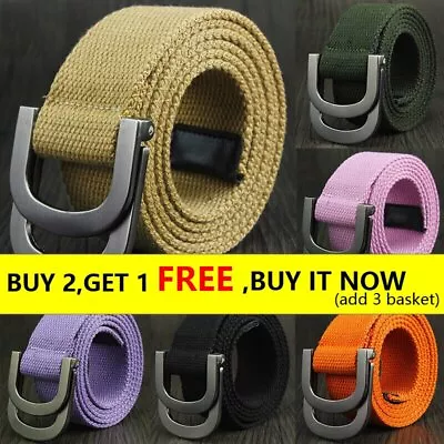 Mens Womens Waistband Combat NEW Ring Buckle Woven Military Waist Belt Canvas D • £5.99