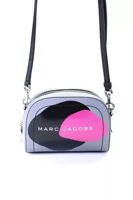 Marc Jacobs Womens Zip Top Logo Saffiano Leather Crossbody Handbag Gray Black • $79.99