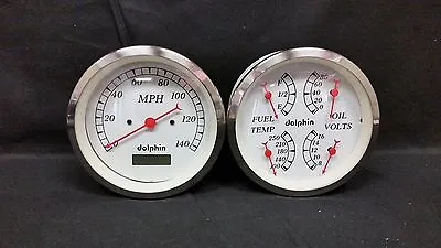 White Gauge 5   Quad Set With Programmable Speedo STREET ROD HOT ROD UNIVERSAL • $260