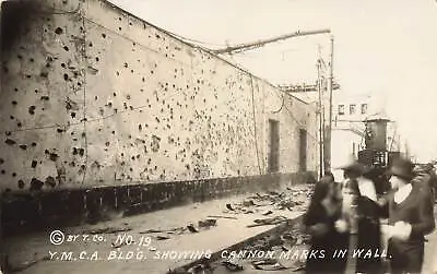 1913 Mexican Revolution RPPC Mexico City YMCA Bldg. Cannon Holes 10 Tragic Days • $100