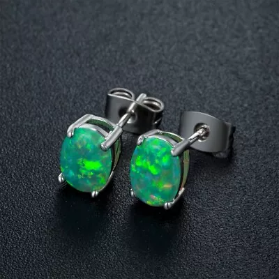 18K White Gold Plated Green Opal Stud Fancy Earrings By Peermont Jewelry • $7.99