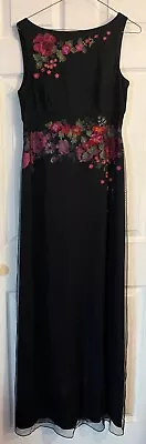 Adrianna Papell Evening Black W Red Embroidered Floral Accent Maxi Dress 10 • $39.99