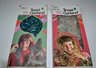 2 Boxes VINTAGE Christmas Twist Tinsel Garland 1968 Blue Silver Made In USA • $35