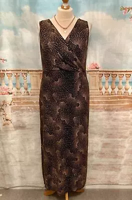 Dress 18 Black Rose Gold Glitter Stretch ROMAN Evening Formal Art Deco 1920's • £39.99