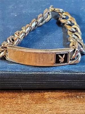 Vtg Chunky Playboy Men's ID Bracelet Stainless 7.75  Not Engraved Vegas Estate • $4.99