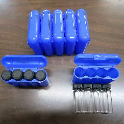 4 - 1 Dram Glass Vials With A Carrying Case Storage Case Blue • $3.75