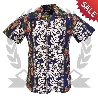 Relco Hawaiian Short Sleeve Shirt 50s Aloha Retro Beach Surf Bowling Blue Mens • £14.99