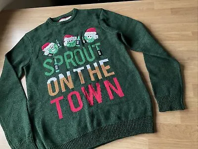 F&F Knitted Mens Christmas Xmas Sprouts On The Town Green Festive Jumper Small • £9.50