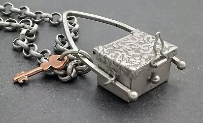 Vintage Silver Tone Trinket Box Pendant Key Chunky Long Chain Necklace • $34