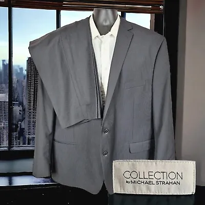 Michael Strahan 2 Piece Suit Mens 56R 52X29 Dark Gray Pinstripe Wool Blend • $100