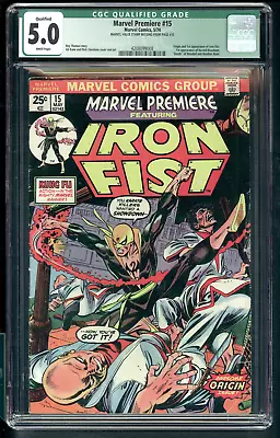 Marvel Premiere 15 Cgc 5.0 Origin 1st Appearance Iron Fist Missing Stamp 1974 • $149.01