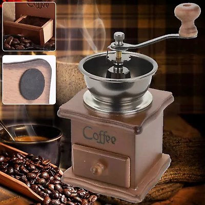 Wooden Coffee Grinder Vintage Manual Coffee Bean Hand Crank Grinder Coffee Mill • £12.90