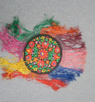 Vintage Matyo Hungarian Embroidered Doily Ethnic Embroidery Art 11  + Fringe • $30