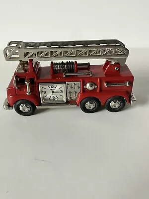 Timex Waterbury Clock Co Company Mini Red Metal Fire Truck Engine Desk Clock • $25.27