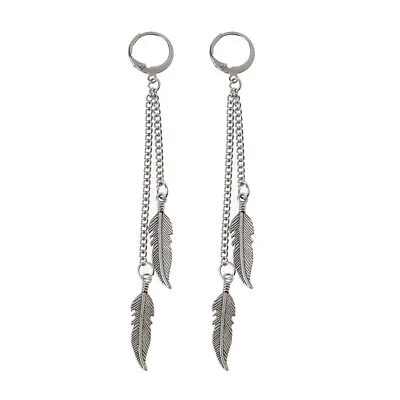 £4.36 • Buy 2PC KPOP Fashion Titanium Steel Feather Tassel Leaf Drop Earrings Korean Jewelry