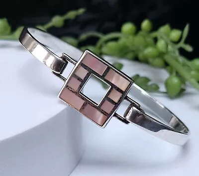 925 Sterling Silver Signed KIT HEATH Square Pink Abalone Bangle Bracelet 14.68g • £28.99