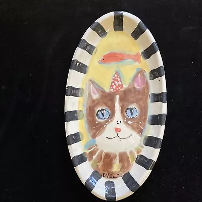 Hand Painted Ceramic Serving Tray” Cat Dreams “Design 11” X6”Original Design • $26