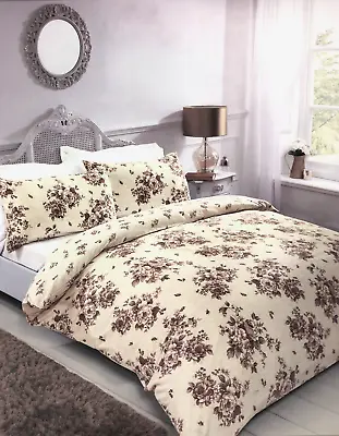 £14.50 • Buy Beige Cream Floral King Size Buttoned Duvet Cover Two Pillowcases Bedding Set