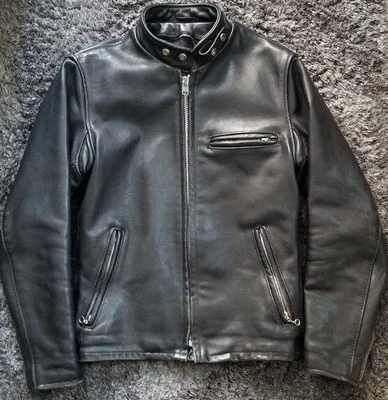 $216 • Buy Schott Perfecto 641 34 Steerhide Leather Caferacer Motorcycle Jacket Black Auth