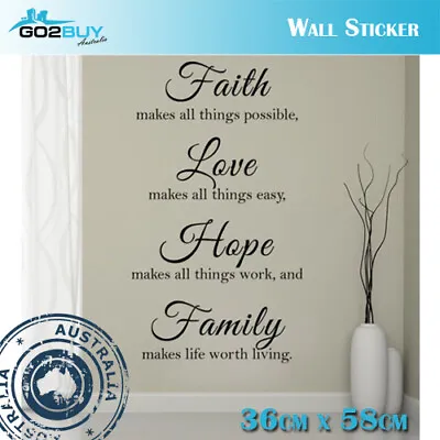 $7.99 • Buy Wall Stickers Removable Faith Love Hope Family Living Room Decal Art Decor