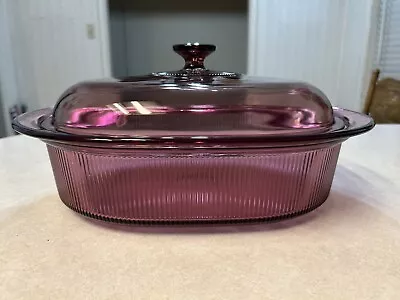 Vision Corning Pyrex 4 Qt Oval Roaster & Lid V-34-B Dutch Oven Cranberry EUC • $44.95