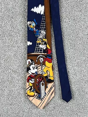 Vintage Disney Neck Tie Mickey Mouse Goofy Donald Duck Boat Neckwear 100% Silk • $14.99