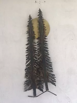 Vintage Brutslist Torch Cut Brass Metal Tree Wall Sculpture Redwoods Cabin Art • $125