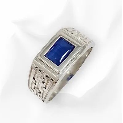 Silver Men Ring *Solid 925 Sterling Silver Men Ring With Blue Cat's Eye Quartz  • $47.25