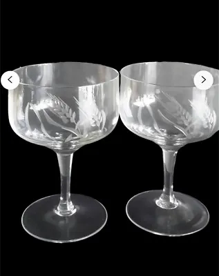 Vintage Etched Wheat Design Crystal Glass Goblet Stem Ware 6 Oz Set Of 9 • $28.99