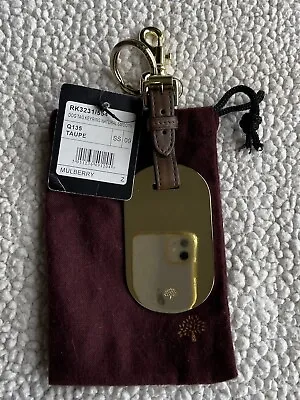 Mulberry Luggage/dog Tag Gold Tone Metal Taupe Leather Buckle Keyring Bag Charm • £45