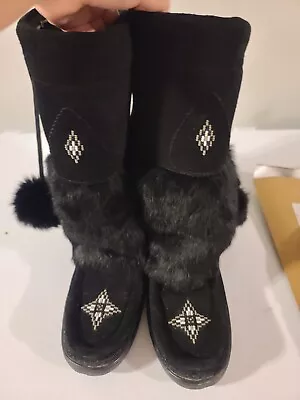 EUC Manitobah Mukluks - Waterproof Snowy Owl - Black - Size L8/M6 US + NEW Soles • $36.16