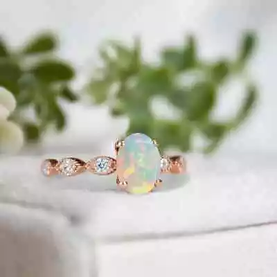 2Ct Oval Cut Lab Created Fire Opal Solitare Ring 14K Rose Gold Plated Silver • $121.87