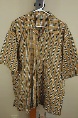 Vintage Men's Brown Black Red & White Plaid Poly Cotton Blend Shirt XXL 2XL • $19.99