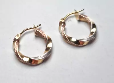 9ct Gold Twist Close 11mm Hoop Earrings - Secure  Stylish Jewelry Accessory • £48