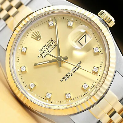 Rolex Mens Datejust Factory Diamond Dial Two-tone Quickset Watch + Rolex Band • $6499