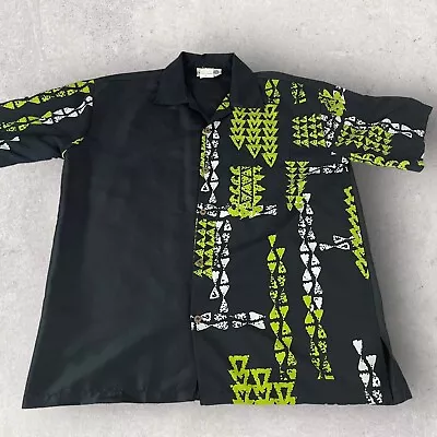 Makani Shirt Mens Medium Print Hawaiian Beach Medium Black Green Microfiber T569 • $18.95