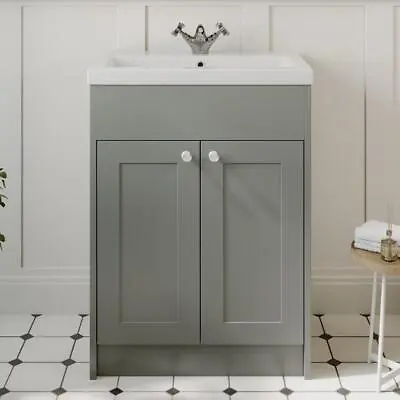 600mm Bathroom Vanity Unit Basin Sink Storage Cabinet Furniture Grey Traditional • £199