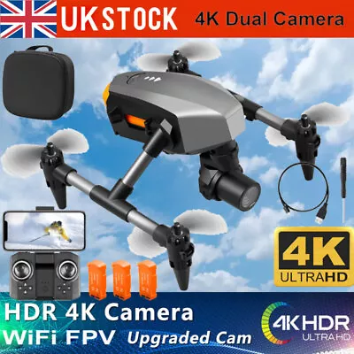 Quadcopter RC Drone GPS FPV 4K Dual Camera Selfie Obstacle Avoidance 3 Battery • £30.99