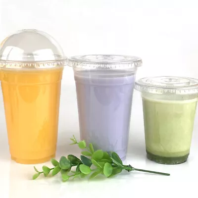 RPET Plastic Smoothie Milkshake Cups & Lids 12oz 16oz 20oz Slushy Bubble Tea • £118.99